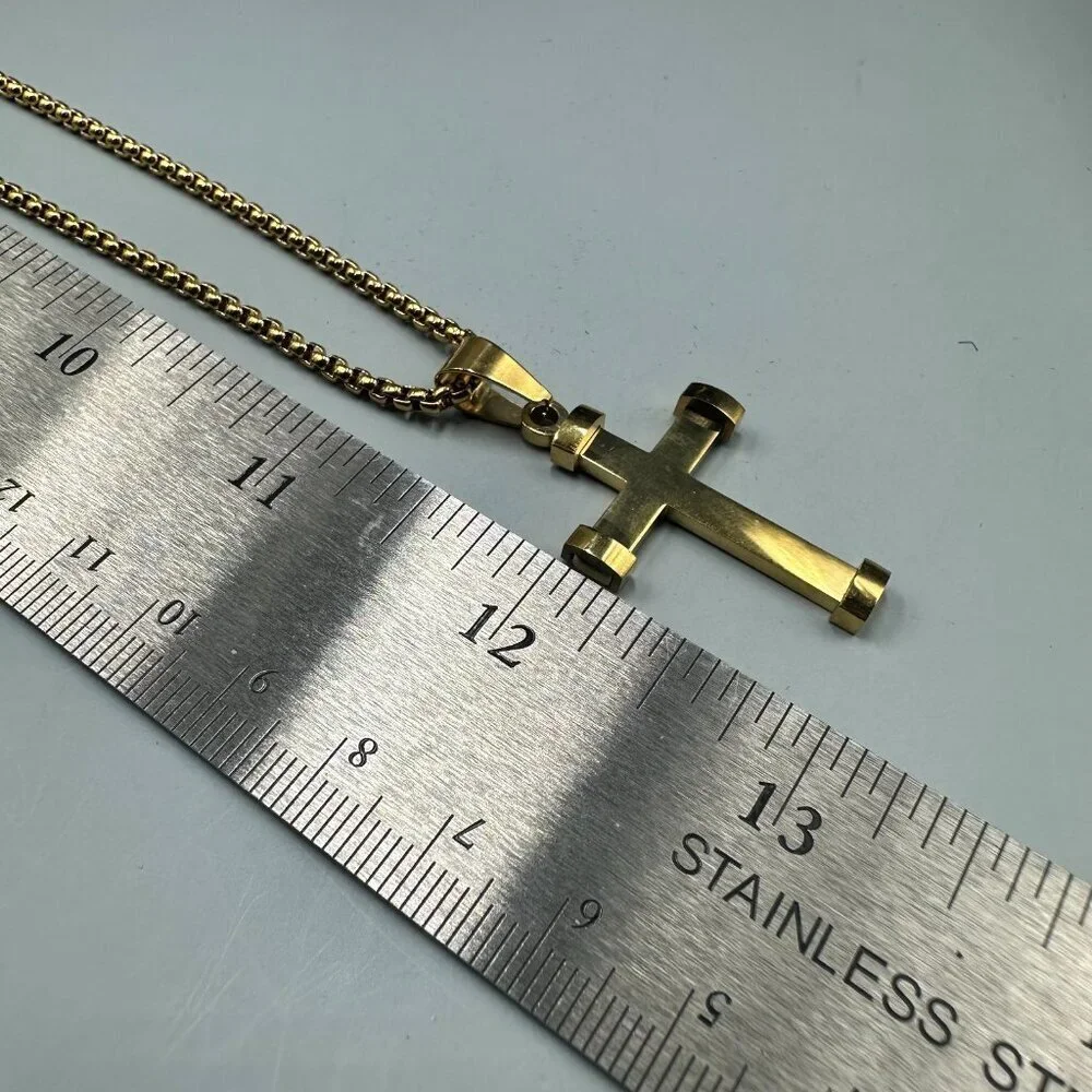 3/$30 Pendant Necklace Gold Tone Stainless Steel Chain Religious Faith